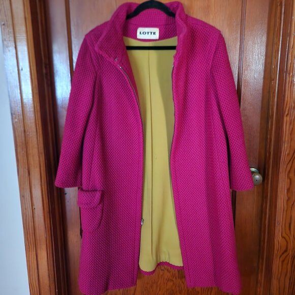 Vintage one of a kind Lotte pink/fuscia thick knit long duster jacket Size Lg - Picture 1 of 6